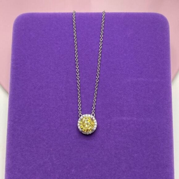 Jewelry - 925 Yellow White CZ Halo Necklace